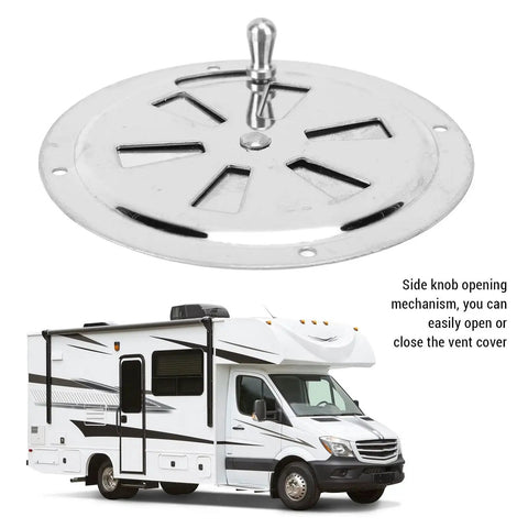 Round 4-inch adjustable stainless steel vent grill with side-knob opening for marine boats and caravans