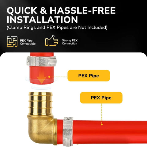10 Pack PEX Three Quarter Inch Brass 90 Degree Crimp Elbows NSF UPC Certified in installation view