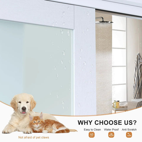 Double 25 Inch Sliding Closet Door Set For Bedroom with 48 By 80 Inch Frosted Glass Panels and MDF White Frame