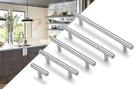 Two Pack Round Bar Cabinet Pulls Euro Style T Bar Handles 3 Inch Center To Center Mounting 5 Inch Overall Length Stainless Steel
