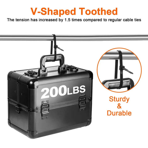 Tough As Nails 12 Inch V Shaped Toothed Double Sided Cable Ties With 200 Lbs Tensile Strength for Indoor Outdoor Use