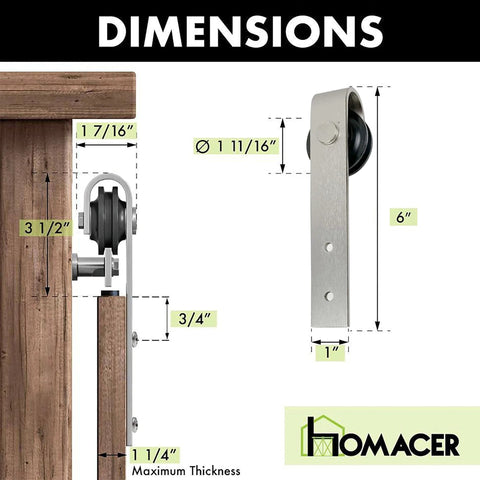 Dimensions of Mini Brushed Nickel Sliding Door Hardware Kit Non Bypass For Two Doors With 60 Inch Flat Track And Classic Roller Design