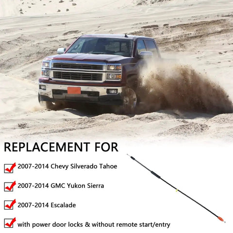 Door Cable Latch Kit For 2007-2014 Chevy Silverado Tahoe Yukon Sierra Escalade seen with truck in desert theme.