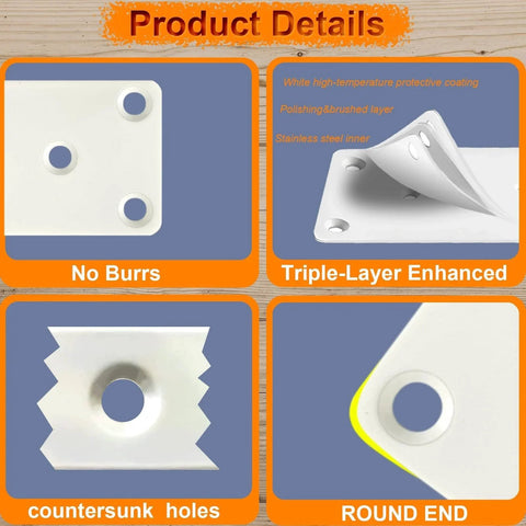 Product details of Stainless Steel Flat Mending Plates 3.94 Inches By 1.93 Inches Four Pack with no burrs and round ends.