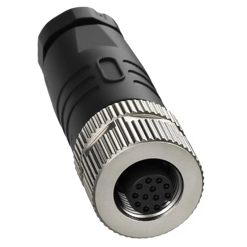 Close-up of a 12 Pin M12 A Code Aviation Connector Male 12mm Circular Socket Waterproof Plug for Automation Sensors 30V 1A IP67 Rated