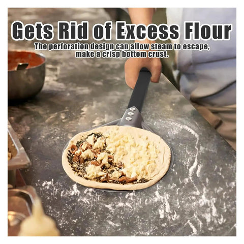 Perforated 7 Inch Pizza Peel With Metal Handle Round Aluminum Turning Paddle For Home Oven Keeps Crust Crispy And No Flour Sticking