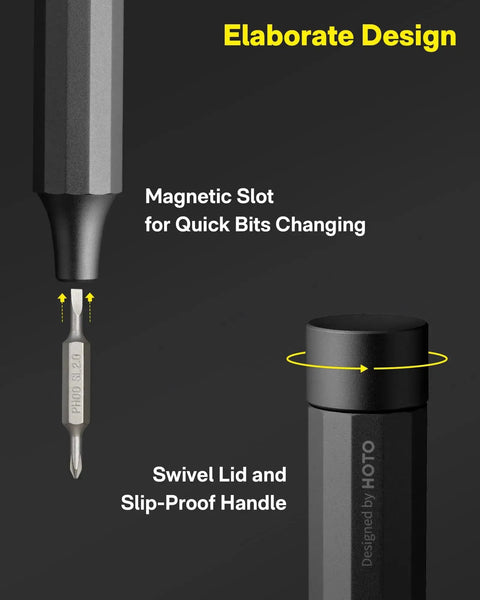 Compact 24 In 1 Mini Screwdriver Set With Magnetic Torx Bits showing magnetic slot and swivel lid details