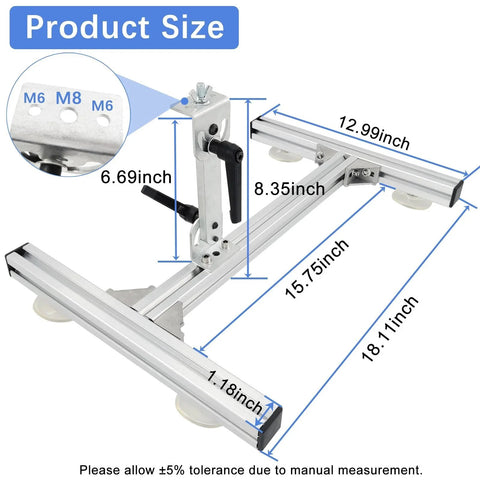Upgrade Stand Kit For Reciprocating Cycle Linear Actuator With 180 Degree Rotation Range In Aluminum Alloy Material, dimensions shown