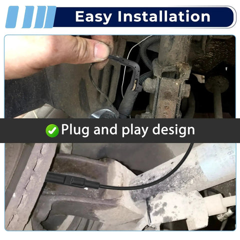 Front view of two-pack rear brake pad wear sensor kit with black wiring harness for GM trucks