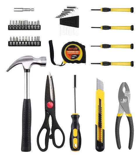 40 Piece Home Tool Set With Plastic Toolbox Storage Case And Chrome Vanadium Hand Tools Including Hammer Pliers Tape Measure