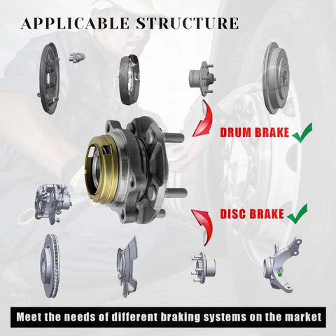 Front Wheel Bearing Hub Assembly 513296 applicable for disc and drum brakes, diagram showing Nissan and Infiniti models