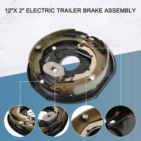 12x2 inch electric trailer brake assembly for most 5200–7000 lb trailer axles; left-right pair.