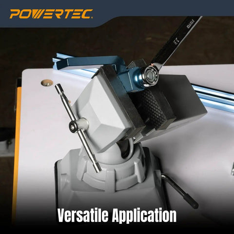 Go To Vacuum Base Vise With 2-3/4 Inch Jaw in use on a table, demonstrating grip and swivel function for woodworking and model building.