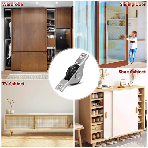 Sliding Door Wheel Pulley Replacement Set Of 4 For Cabinets And Wardrobes With Nylon Track Hardware Durable Quiet Smooth Rolling
