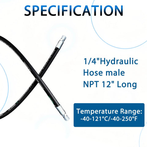 Hydraulic hose assembly, 1/4 in, male NPT x male NPT, 12 in long, black, 5800 PSI