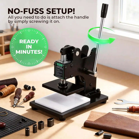 Small Leather Die Cutting Machine With 1 Ton Pressure And 18 Piece Die Set, ultra compact DIY desk-friendly manual die cutter.