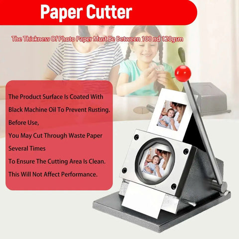 Fridge Magnet Paper Cutter For Diy Crafts, 3.15 Inch Square Punch Tool displayed with sample photo cuts in a craft setup