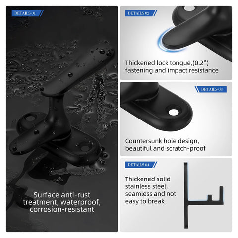 Two Pack 360 Degree Flip Bathroom Stall Latch For Inside Doors With Three Locking Methods Stainless Steel Matte Black Heavy Duty Gate Hardware Ideal For Barn Doors And Interior Doors Two And A Half Inch Handle showing waterproof black latch and surface details.