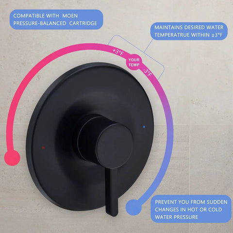 Shower And Tub Trim Kit For Moen Posi Temp Valve Matte Black Durable Metal Construction And Rust And Corrosion Resistant Finish For Long Lasting Durability And Easy Installation Perfect For A Modern Black Bath Upgrade on wall