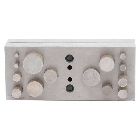Disc Cutter Punch Set 14Pcs for Jewelry Making and Metal Gasket Punching; steel block with assorted round punches and dies.