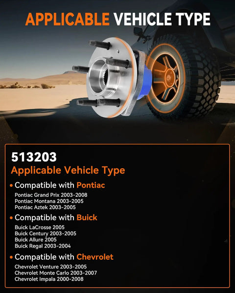 Illustration of Front Wheel Bearing Hub Assembly 5 Lug Non ABS That Fits Chevy Venture Monte Carlo Impala Buick Lacrosse