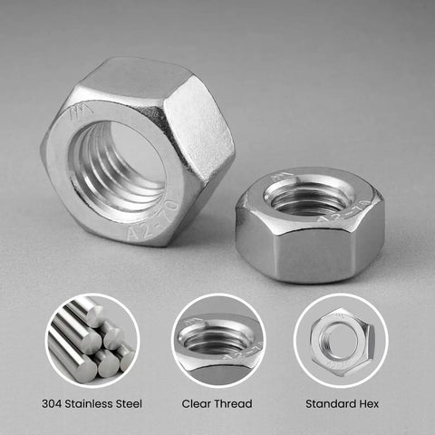 Close-up of 206 Piece Metric Lock Nuts And Hex Nuts Assortment Kit Nylon Insert Nylock 304 Stainless Steel M3 To M10