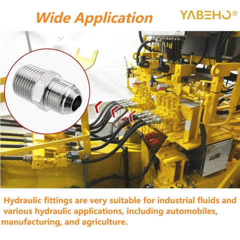 Two Pack Hydraulic Hose Fittings Three Eighths JIC 37 Degree Male To Three Eighths NPT Male Straight Tube Connectors in a hydraulic system