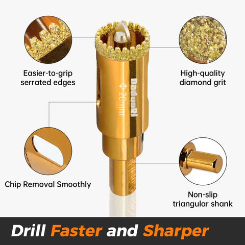 Serrated Diamond Hole Saw Kit For Precise Drilling In Porcelain Ceramic Tile Granite And Marble With 2 Removable Pilot Bits Easy Align One And A Quarter Inch Hole Saw Built Tough DaduoRi showing close-up of the serrated edge and diamond grit