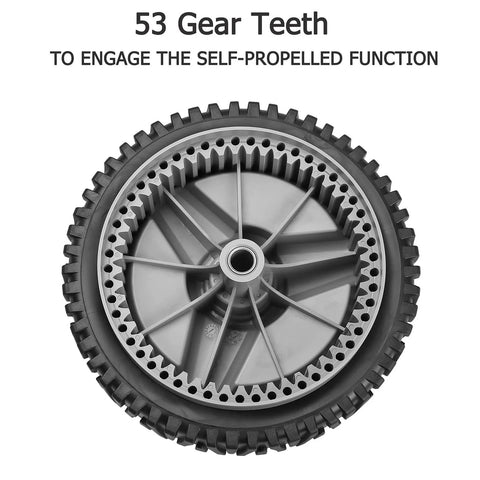 Front Drive Wheels Replacement For HU700F Self Propelled Lawn Mower 2 Pack Gray With 53 Gear Teeth Easy Install With Wrench