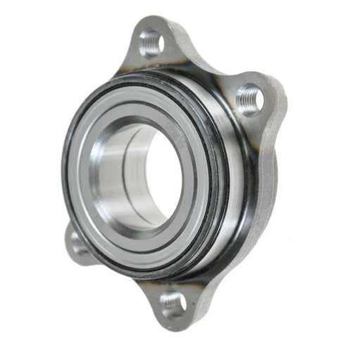 Close-up of front wheel hub from All In One Four Piece Front CV Axle And Wheel Hub Bearing Kit For 2002 2009 Audi A4 Replacement Set.