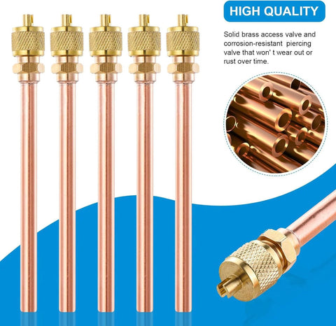 Service access valves kit, 20 pcs copper refrigeration valves with brass fittings, 1/4'' SAE x 1/4'' OD x 2.5'' stem