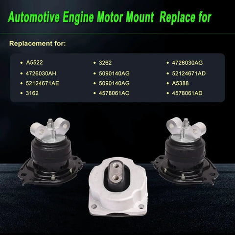 Set Of 3 Engine Motor Mounts For 2011 2022 Dodge Charger Challenger And Chrysler 300 3.6L V6 5.7L V8 Replacement Drop In Direct Fit OE