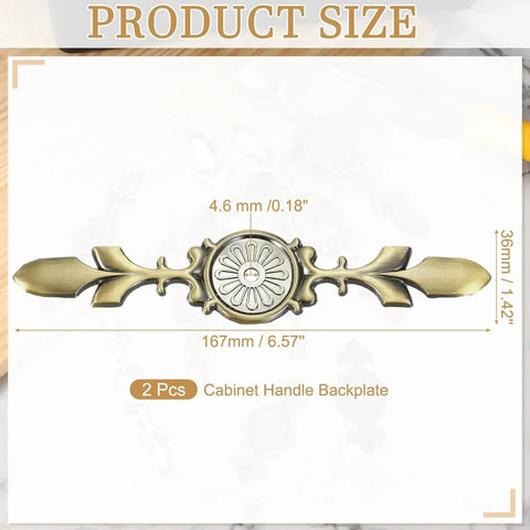 Four Pack Zinc Alloy Cabinet Backplates For Drawer Knobs Bronze Vintage Vibe With 0.18 Inch Hole And Easy Mount Measures 6.57 By 1.42 By 0.13 Inches Ideal For Wardrobes Cupboards Closets And Dressers image showing size detail.