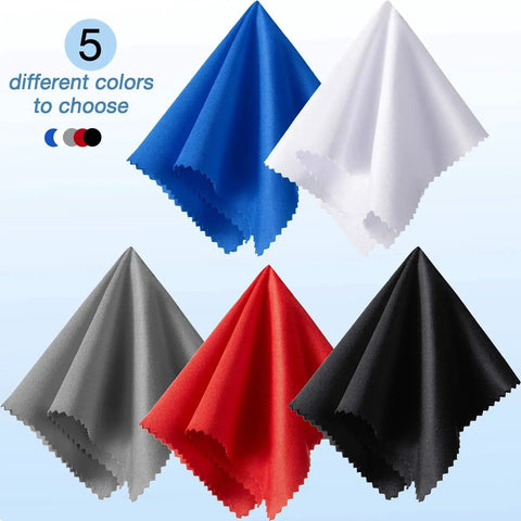 Microfiber Cleaning Cloths For Glasses And Screens 50 Pack 6x7 Inches in five colors: blue, white, gray, red, and black