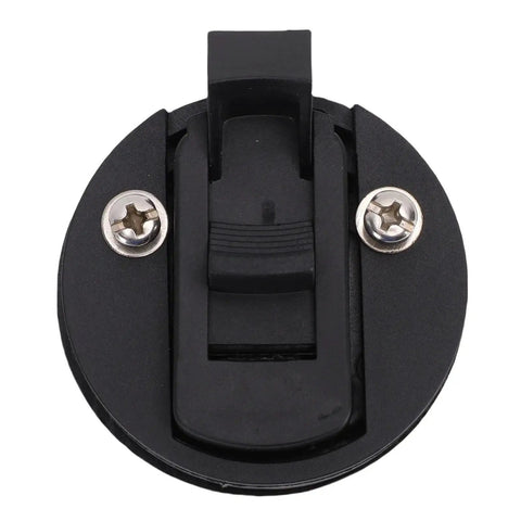 Round flush-mount black RV boat hatch latch with pull lock and two mounting screws