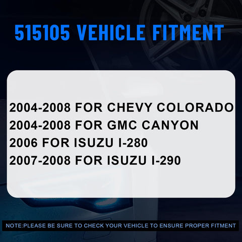 Text on image showing vehicle fitment details for Front Wheel Hub And Bearing Assembly 515104 For Chevy Colorado 2004 2008 GMC Canyon 2004 2008 Isuzu I 280 2006 Isuzu I 290 2007 2008 6 Lug With ABS OE Replacement Left Front.