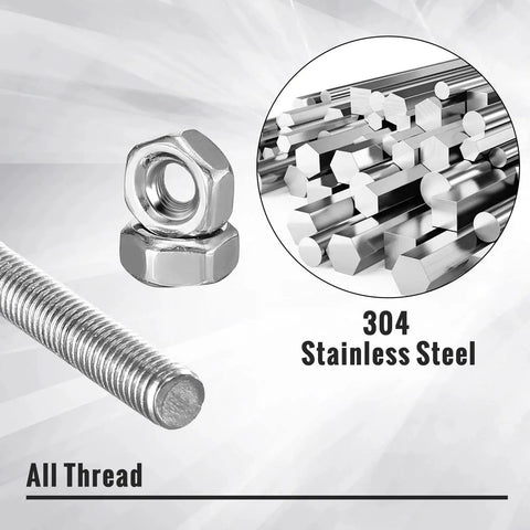 Stainless Steel 4mm Threaded Rods With Hex Nuts 12in Garden Stakes Kit 24 Pcs, showing rods and hex nuts in 304 stainless steel.
