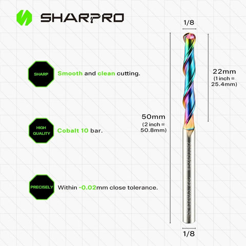 One Eighth Inch Ball Nose CNC Router Bit Up Cut Carbide End Mill With Coated Finish for Wood Aluminum Engraving