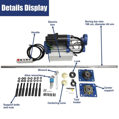 Your Go To Portable Line Boring Machine With 1600mm Boring Bar And 110V AC Servo Motor For On Site Hole Drilling And Machining Hole Diameter 35 To 80mm 300mm Travel Ideal For Excavators Cranes And Loaders with parts display