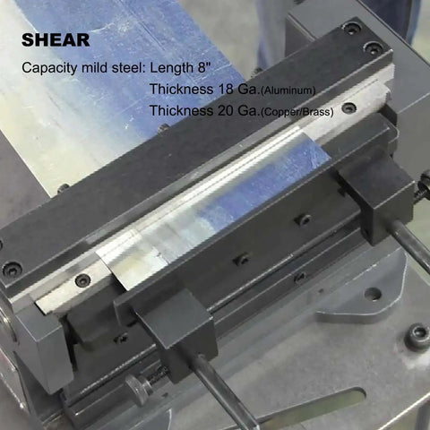Close-up of Compact 8 Inch Manual Sheet Metal Shear And Brake Combo For 20 Gauge Steel 90 Degree Bends Space Saving Tool