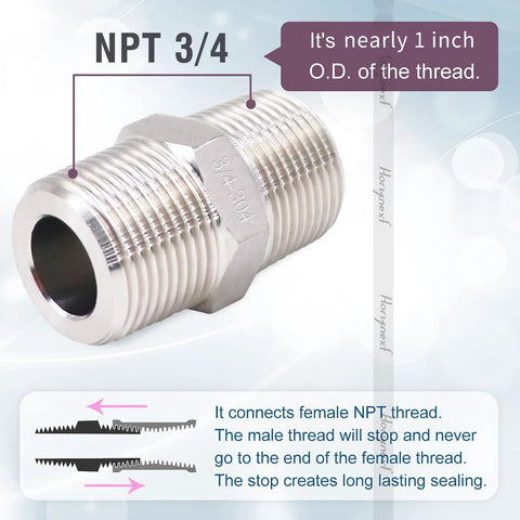 Stainless steel NPT 3/4 hex pipe fitting with 1 in. O.D. male threads
