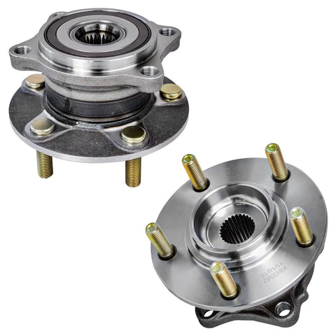 AWD 4-Piece Wheel Bearing Hub Kit For Mitsubishi Lancer 2008-2015 Front And Rear 5-Bolt Hubs With Encoder ABS Includes Driver And Passenger Sides Replacement, front and side view