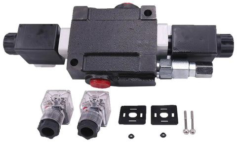 1 Spool Solenoid 12V DC Hydraulic Control Valve Double Acting HCV-S1x13 with connectors and hardware, industrial grade, high flow 13 GPM 3600 PSI