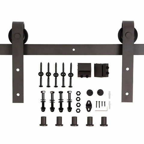 Solid Wood Sliding Barn Door 38 Inch By 84 Inch Walnut Finish With Hardware Kit, installation hardware components shown