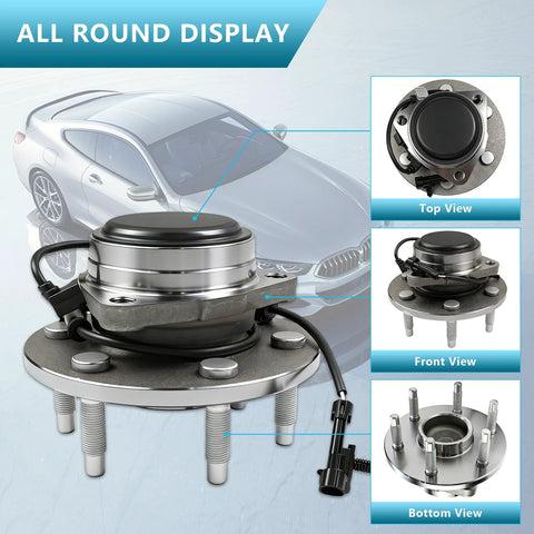 All-round display of Drop-In Front Wheel Hub Bearing Assembly With ABS For 2WD Chevy Tahoe Suburban GMC Yukon Silverado Sierra Escalade 6-Lug Vehicles 1999-2006 Range Part 515054 Easy Install Durable Replacement For Daily Driver.