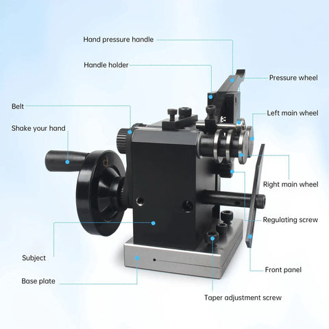 Side view of Mini Punch Grinder For CNC Lathe And Milling Tools High Precision HRV60 5 Micron Needle Grinding Machine with labeled parts