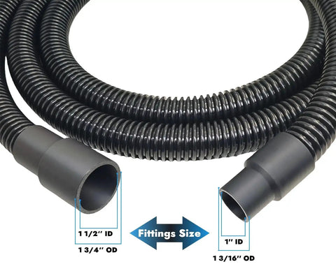 10 Foot Dust Collection Hose Kit With Five Fittings For Woodworking Power Tools Premium Durable PVC Hose With One Inch Inner Diameter And One And Quarter Inch Outer Diameter Tough ABS Build For Home Shops Wet Dry Vacuums showing fittings size