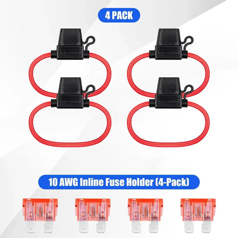 10 Gauge Inline Fuse Holder 40A Four Pack For 12V Cars Trucks Boats Marine ATVs Motorbikes with Durable 10 AWG Tinned Copper Wiring