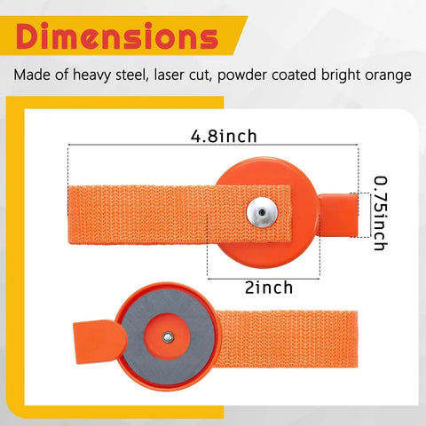 Front view of orange magnetic boat trailer lockout key with nylon strap; 4-pack