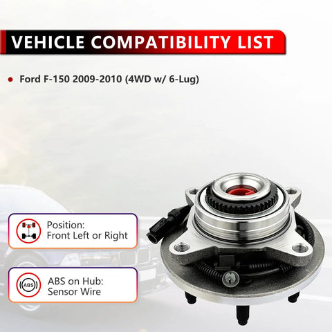 4WD Front Wheel Hub Bearing Assembly For Ford F150 2009 2010 6 Lug With ABS
